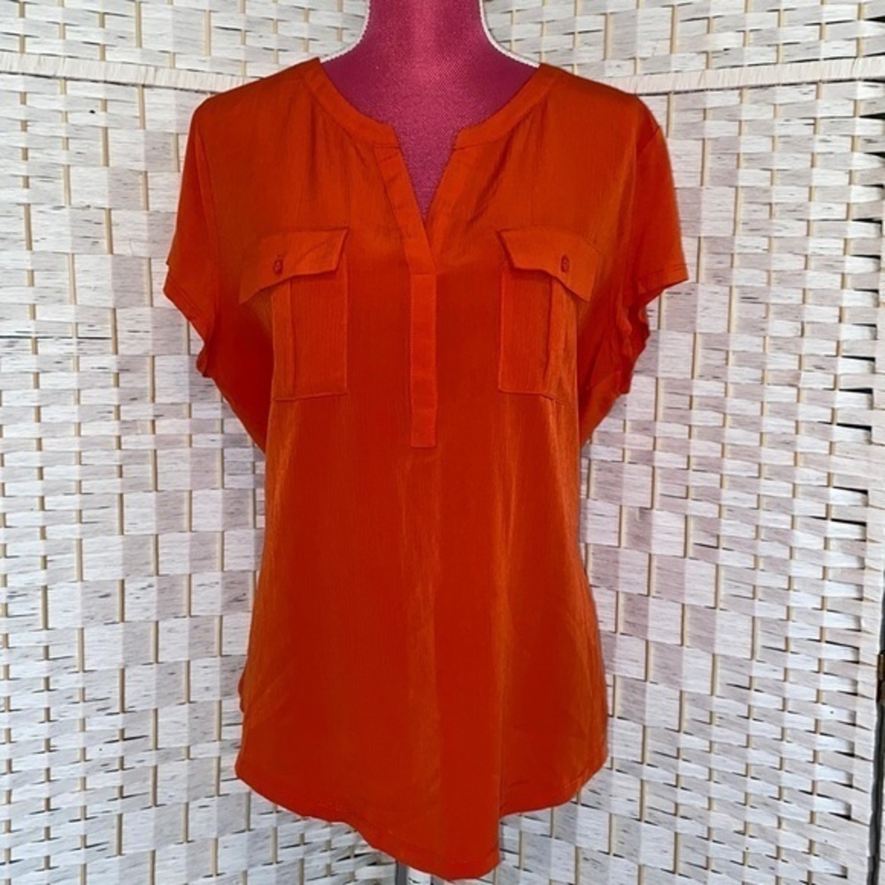 New York & Company Soho Orange V Neck Blouse XL